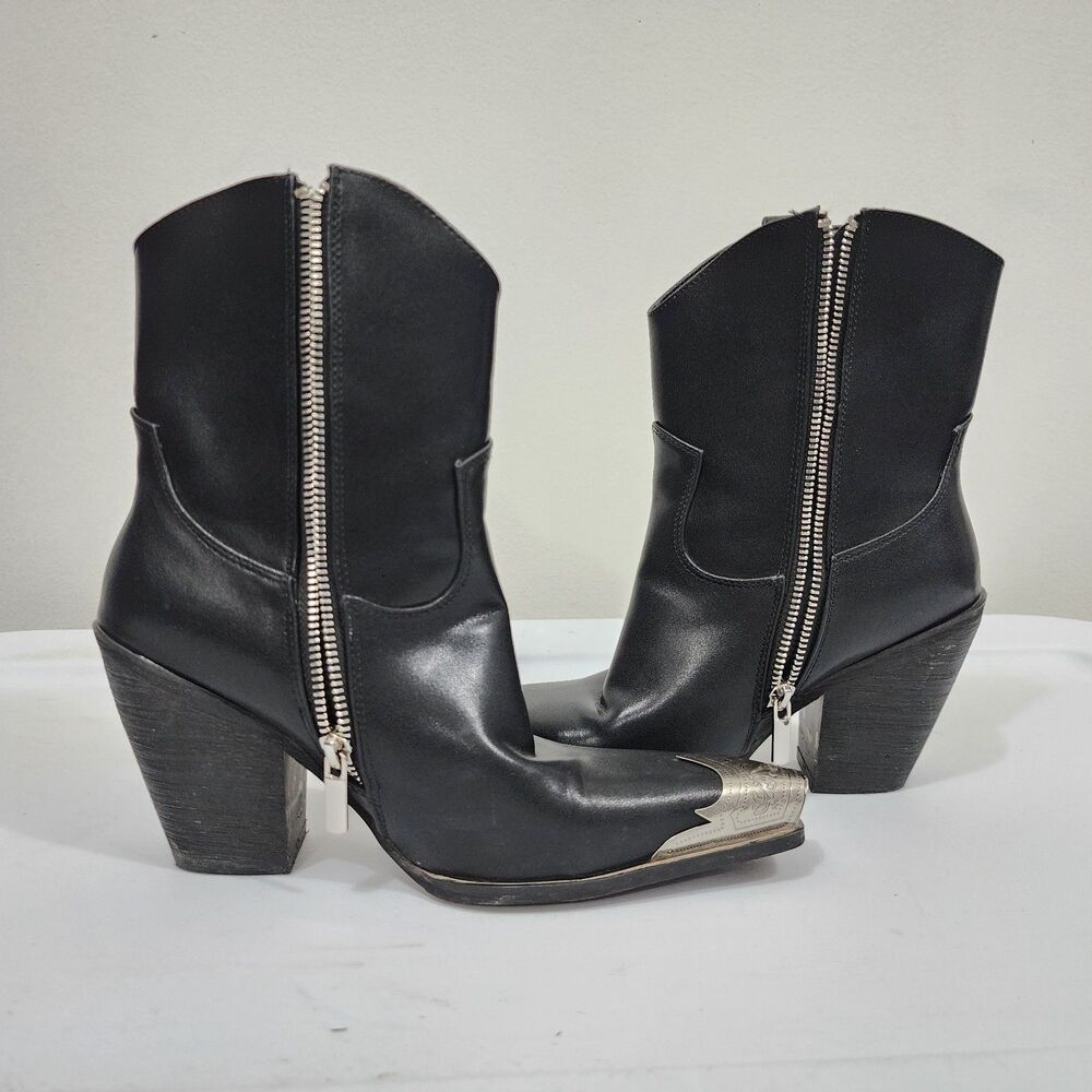 Fashion Nova Western Cowboy Boot Black Faux Leather Stack Heel EUR 37 US 6-6.5 - Picture 12 of 16